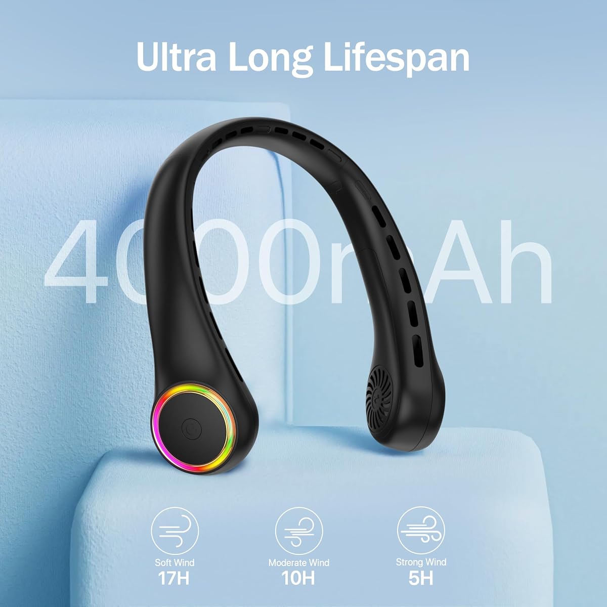 4000 mAh accu: 17 uur op lage stand, 10 uur op gemiddelde stand, 5 uur op hoge stand